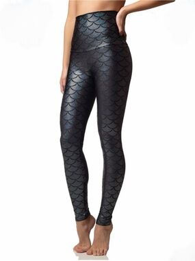 Emily Hsu Onyx Black Shimmer Mermaid Yoga Athletic Leggings Med 🧜‍♀️ Mermaidcore